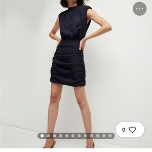 Veronica Beard Navy Blue Mini Dress Tima Rouched sides, high collar